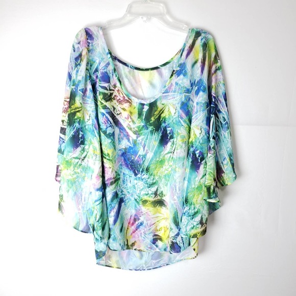 NWT Milly Watercolor Bat Wing Top Size 6 Scoop Neck Retail $275 - Picture 9 of 10